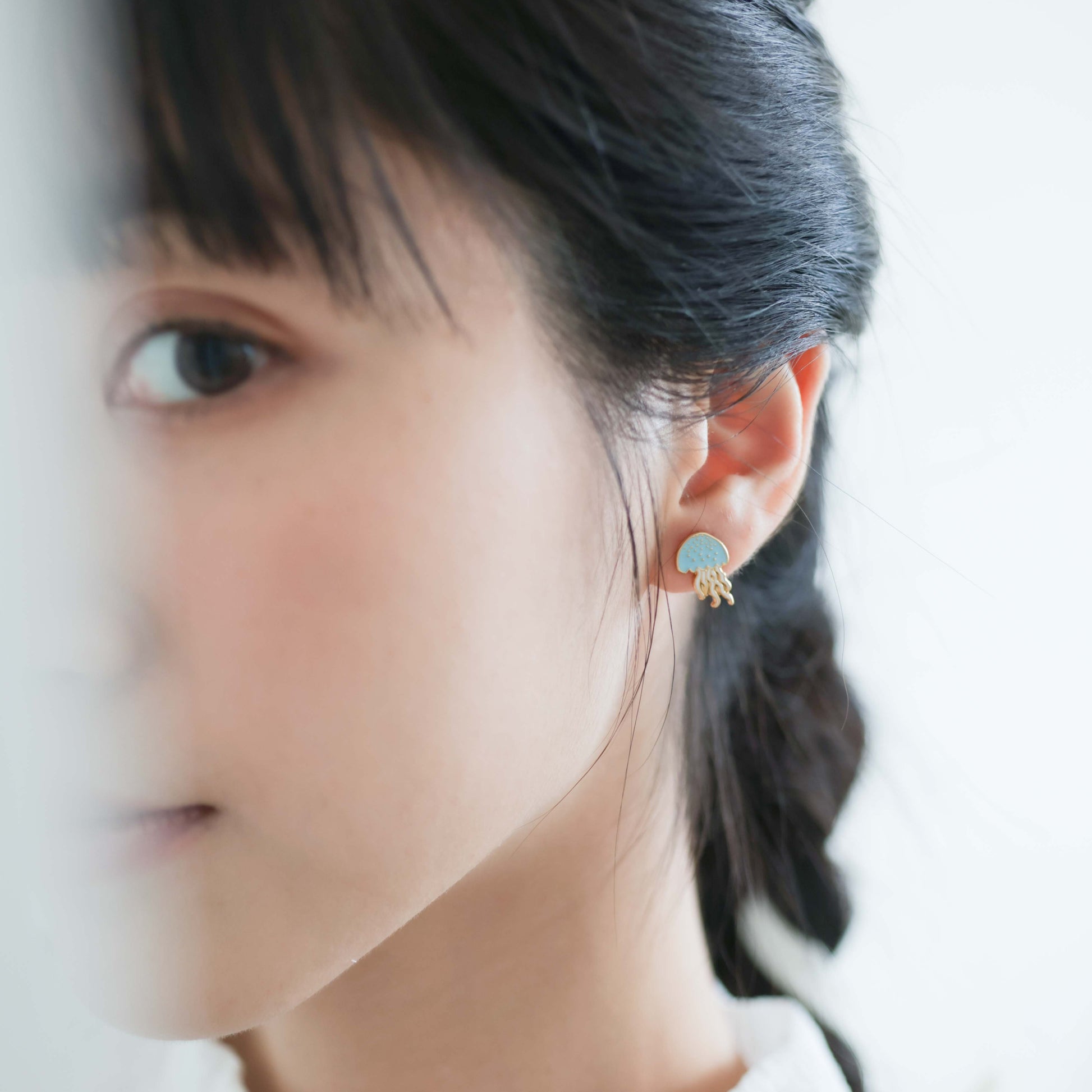 Blue Jelly Fish Enamel Studs on Model | Miss Modi
