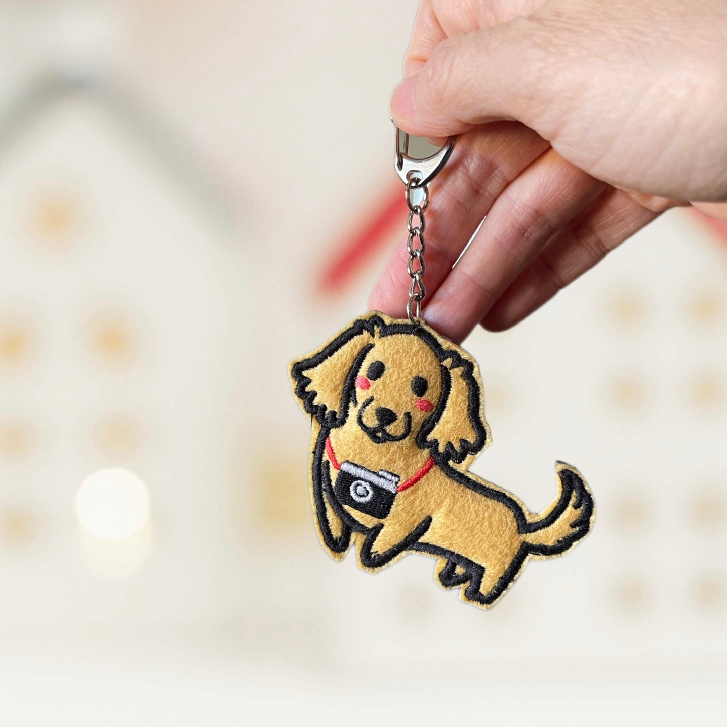Doxie Cameraman Handmade Embroidery Keychain