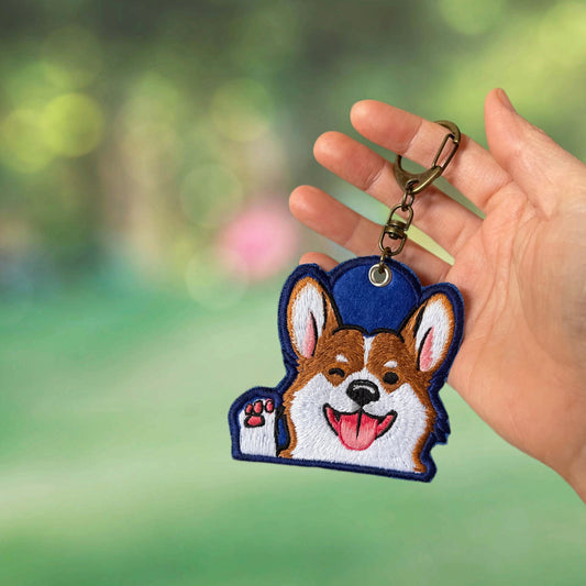 Hello Corgi! Handmade Embroidery Keychain