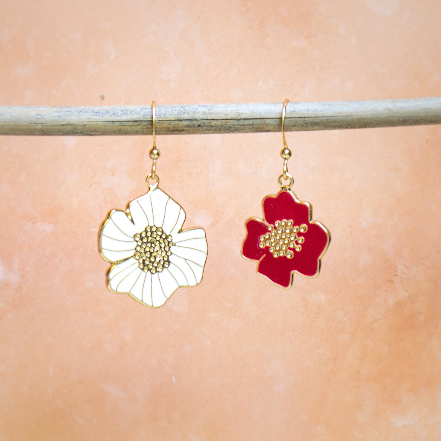 Mismatched Summer Hibiscus Enamel Drop Earrings