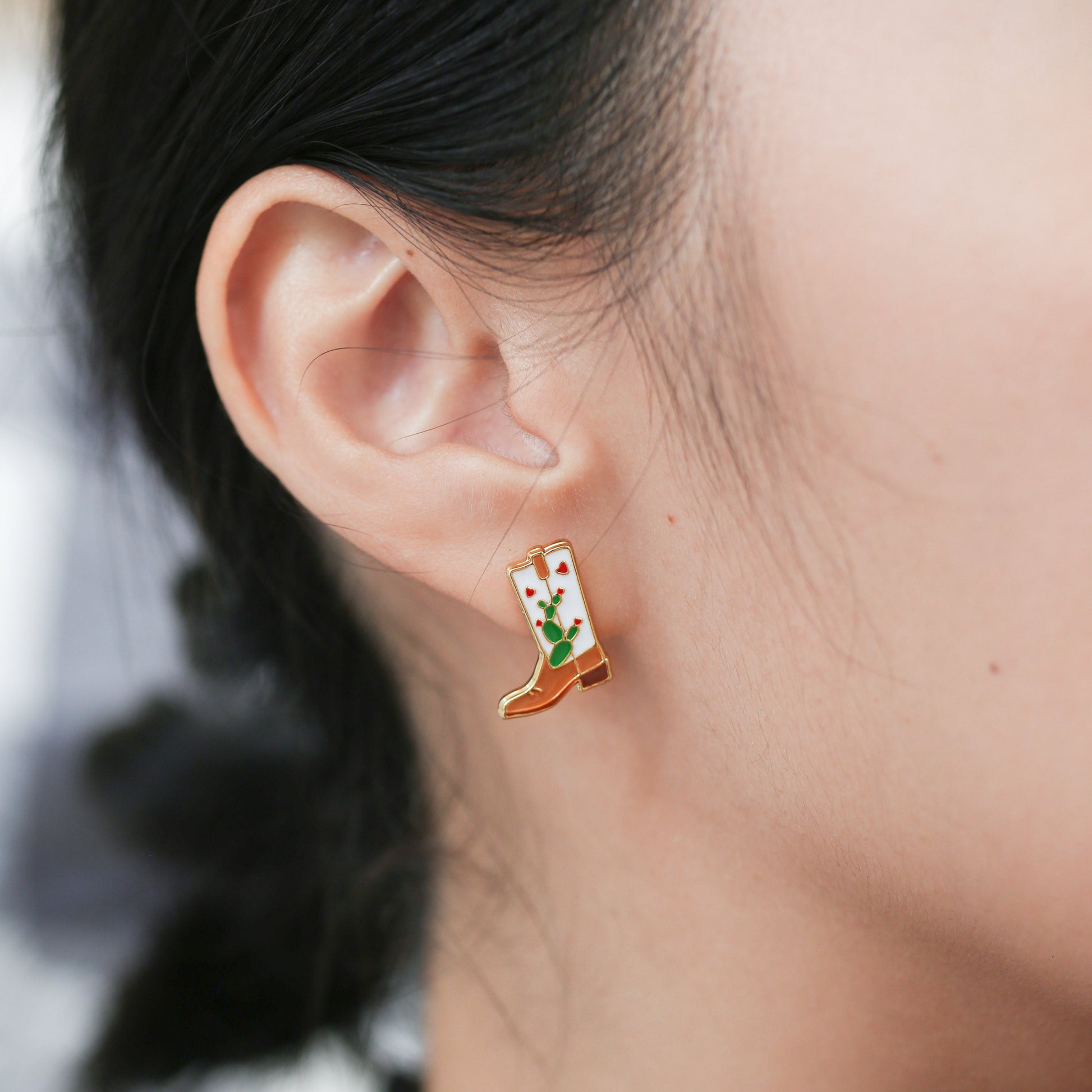 Cowgirl Cactus Boots Enamel Studs | Miss Modi