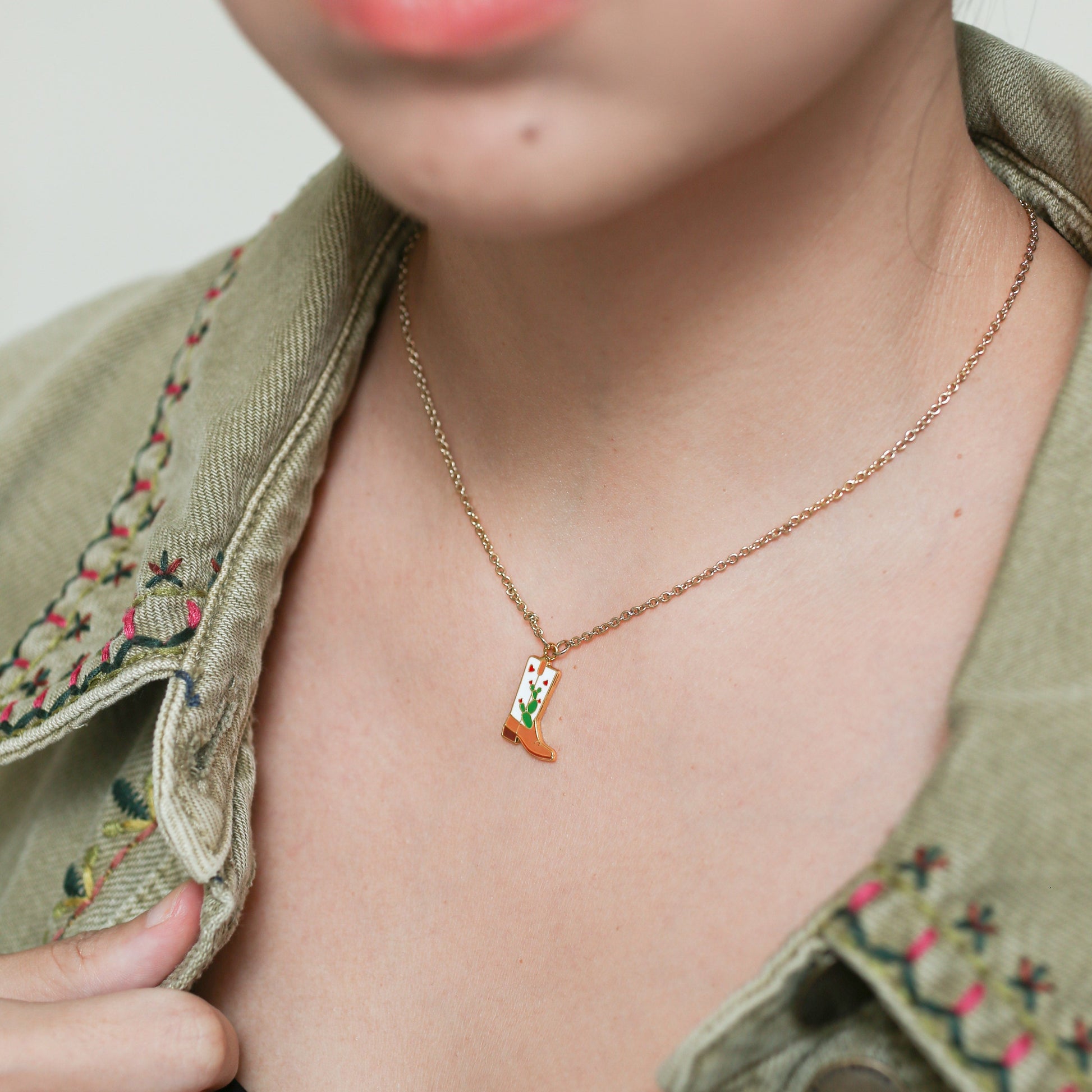 Cowgirl Cactus Boots Enamel Necklace| Miss Modi