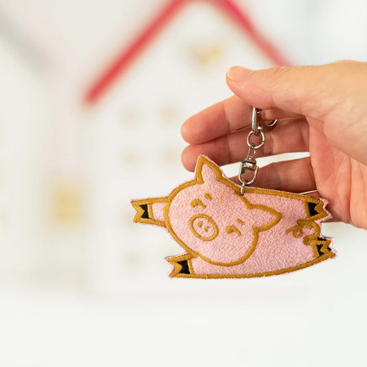 Pretty in Pink Piggy Handmade Embroidery Keychain