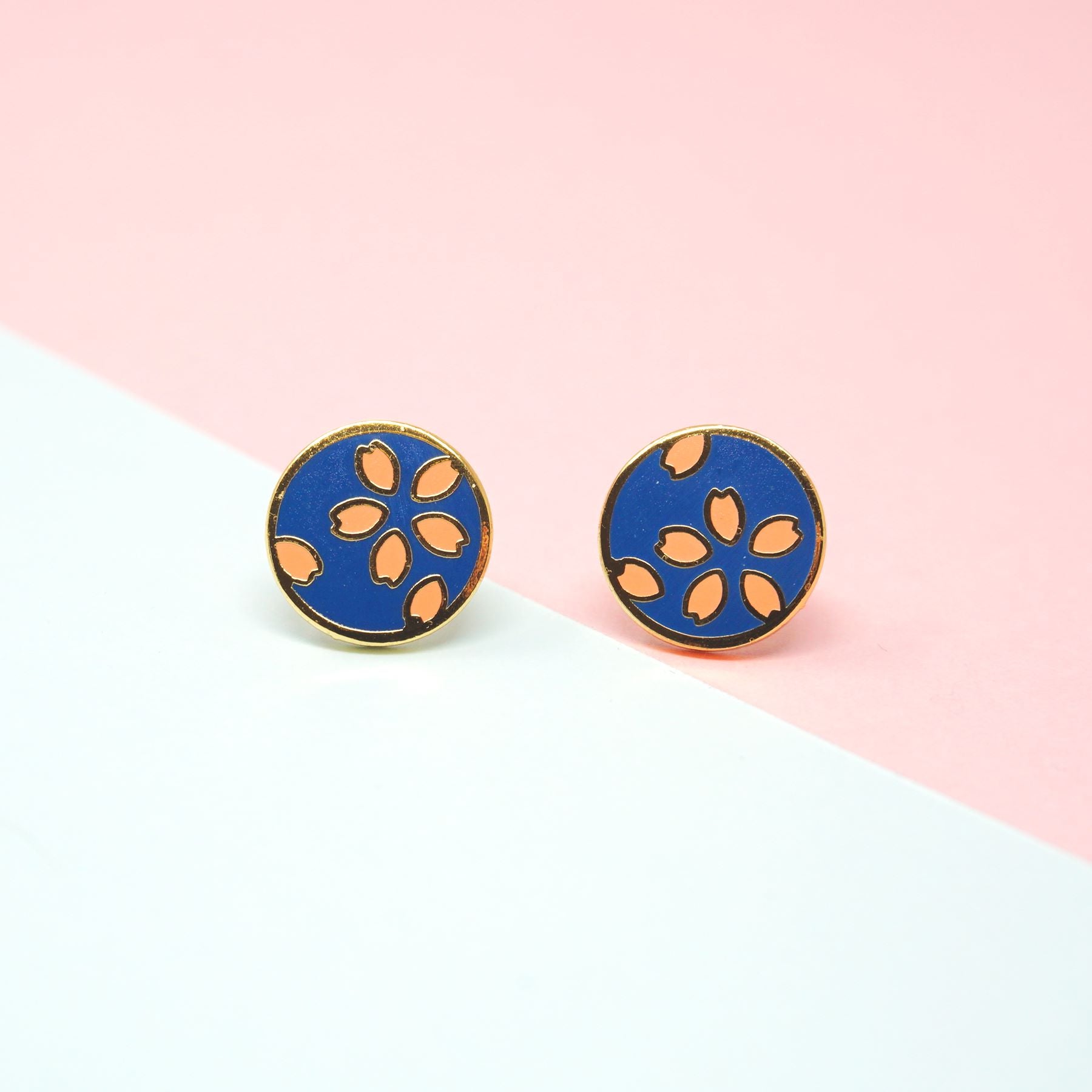 Miss Modi presents Handcrafted Sakura Dark Blue Enamel Stud Earrings