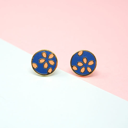 Miss Modi presents Handcrafted Sakura Dark Blue Enamel Stud Earrings