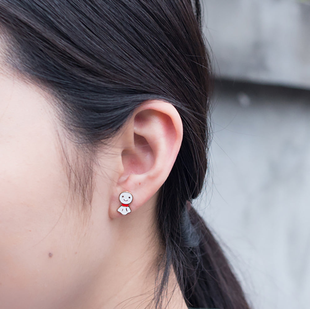 Red Teru Teru Bōzu Enamel Stud Earrings