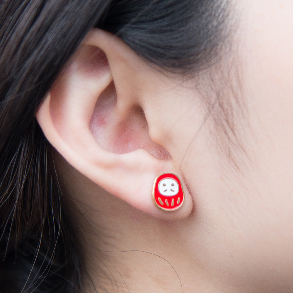 Handcrafted Daruma Enamel Stud Earrings