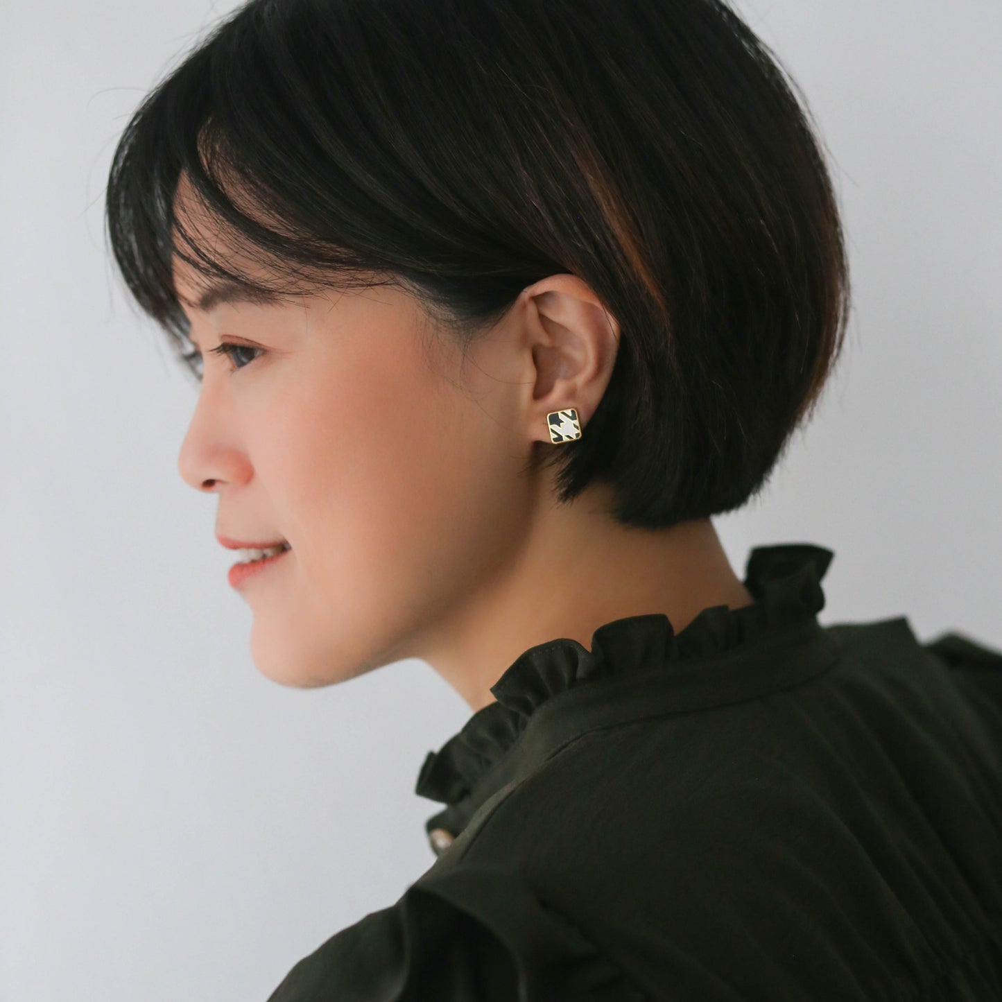Black Houndstooth Enamel Stud Earrings