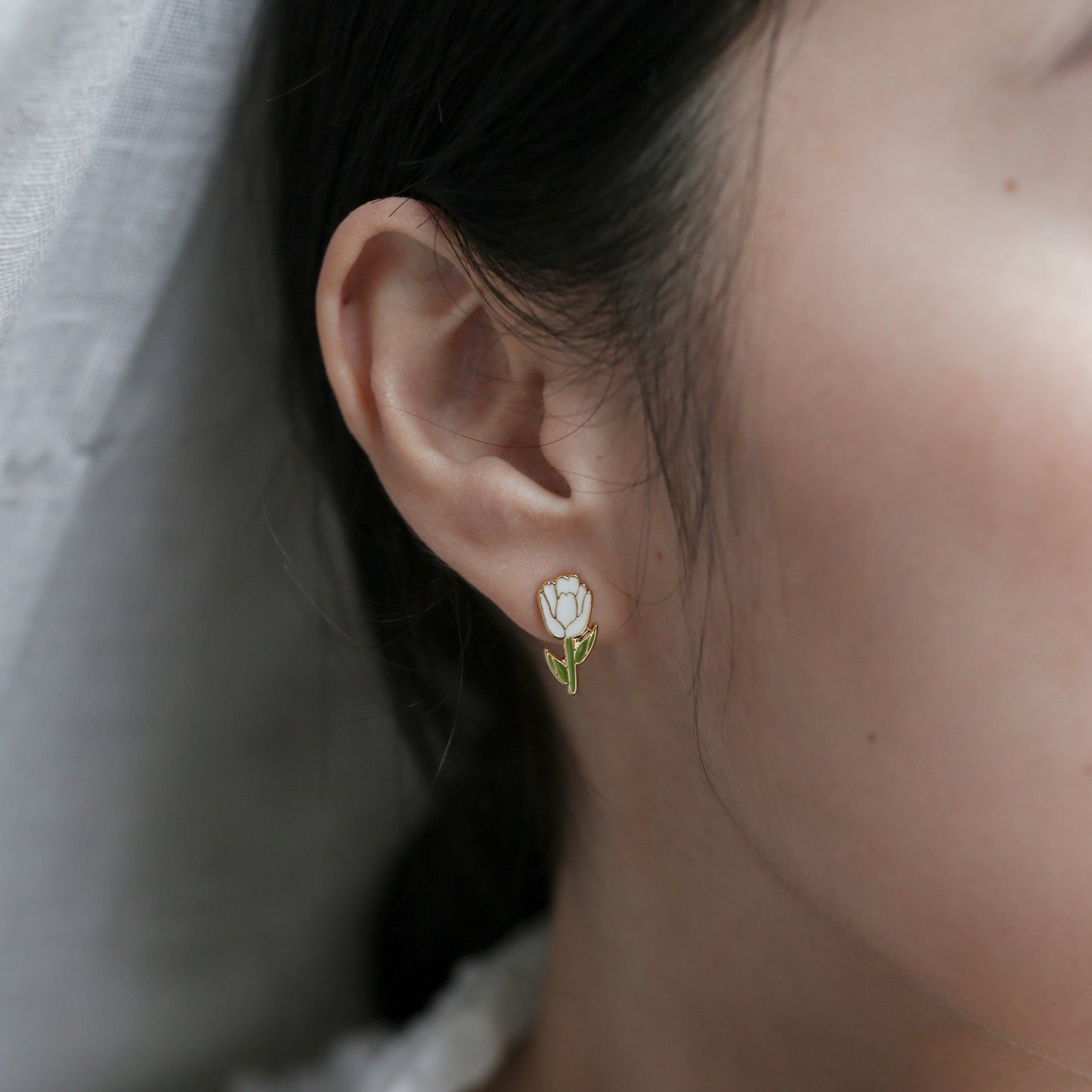 Tulip Flower Enamel Stud Earrings