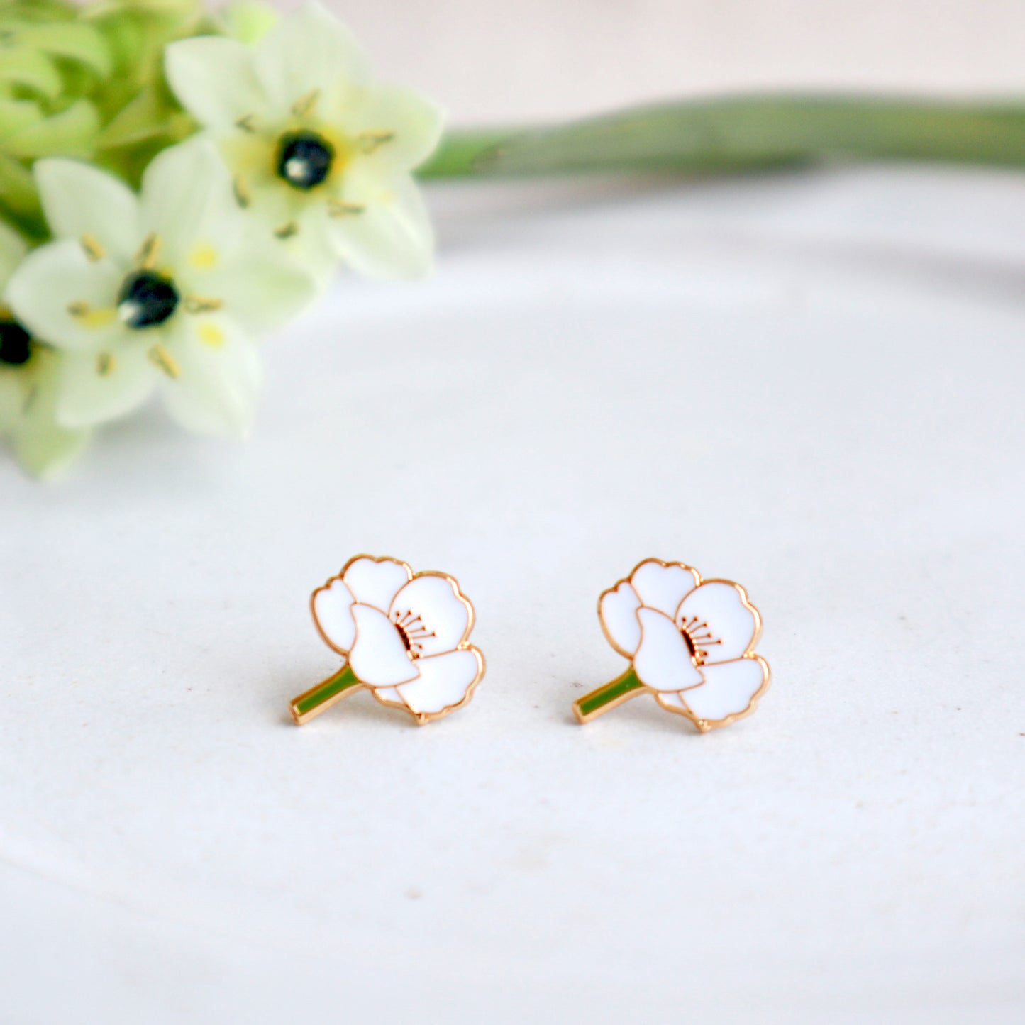 Magnolia Flower Enamel Earrings/ Bracelet/ Necklace
