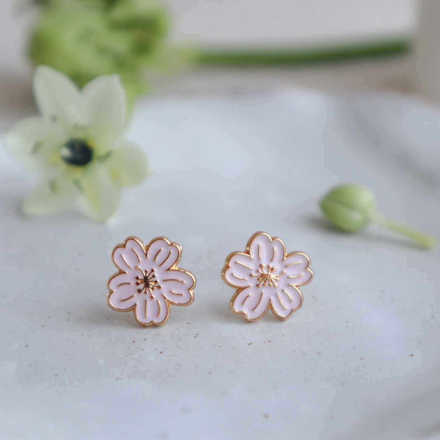 Sakura Fubuki Enamel Stud Earrings