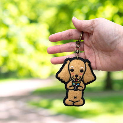 Doxie Boba Handmade Embroidery Keychain