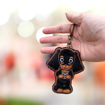 Doxie Boba Handmade Embroidery Keychain