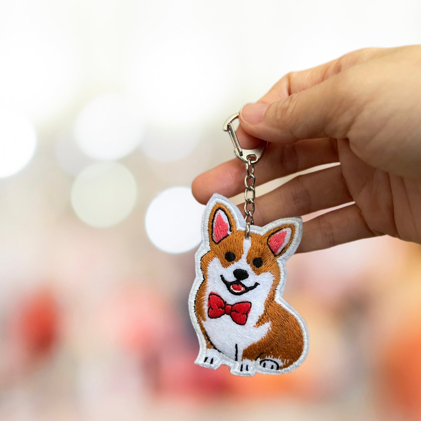 Corgi & the Bow Tie Handmade Embroidery Keychain