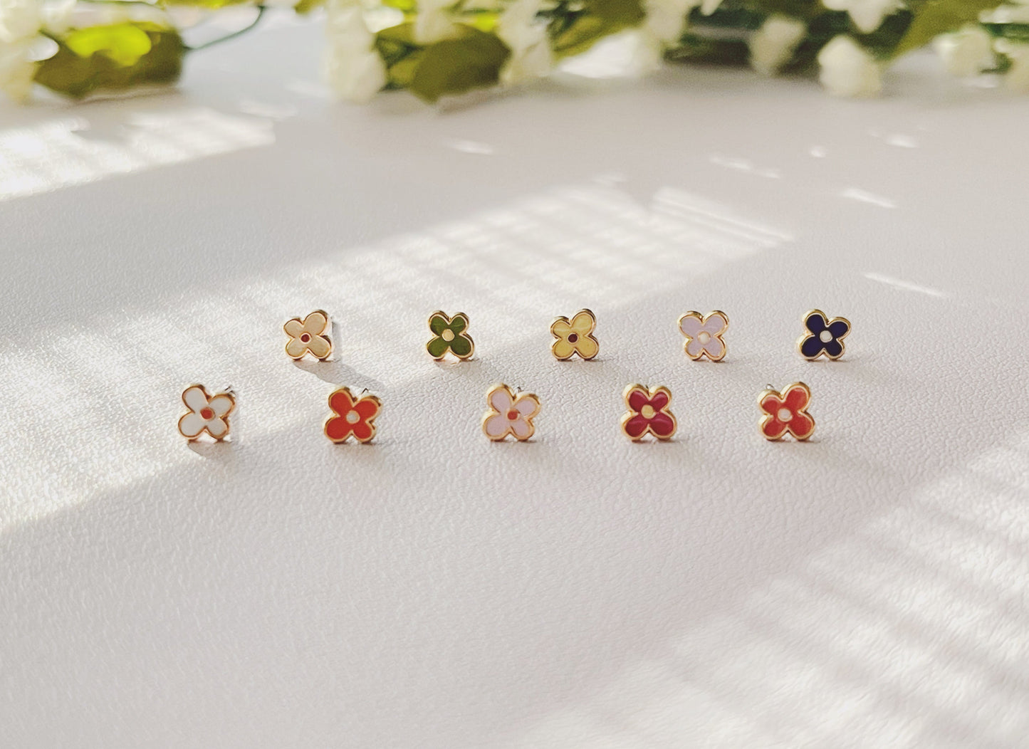 Tiny Flora Enamel Stud Earrings