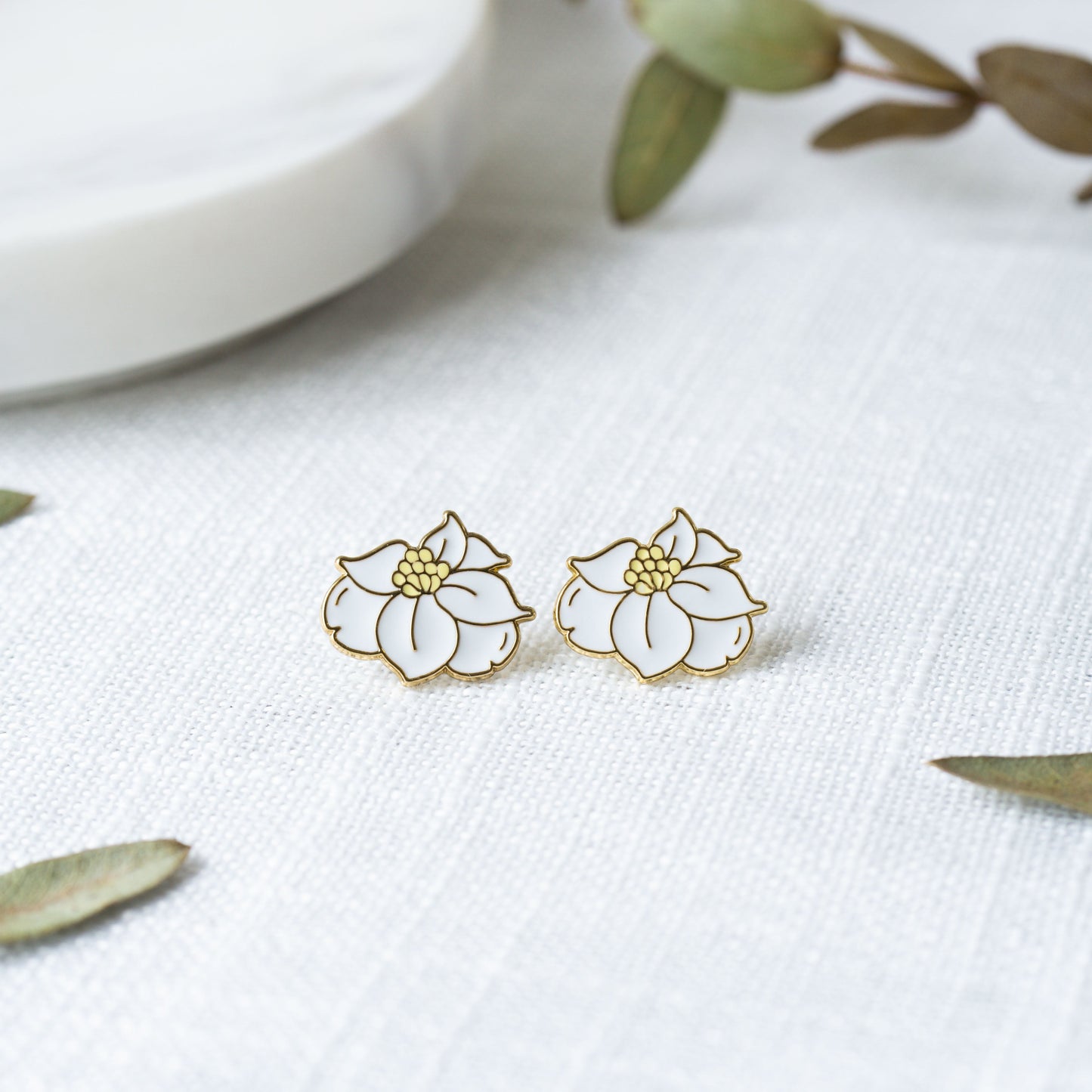 Texas Magnolia Flower Enamel Earrings/ Bracelet/ Necklace