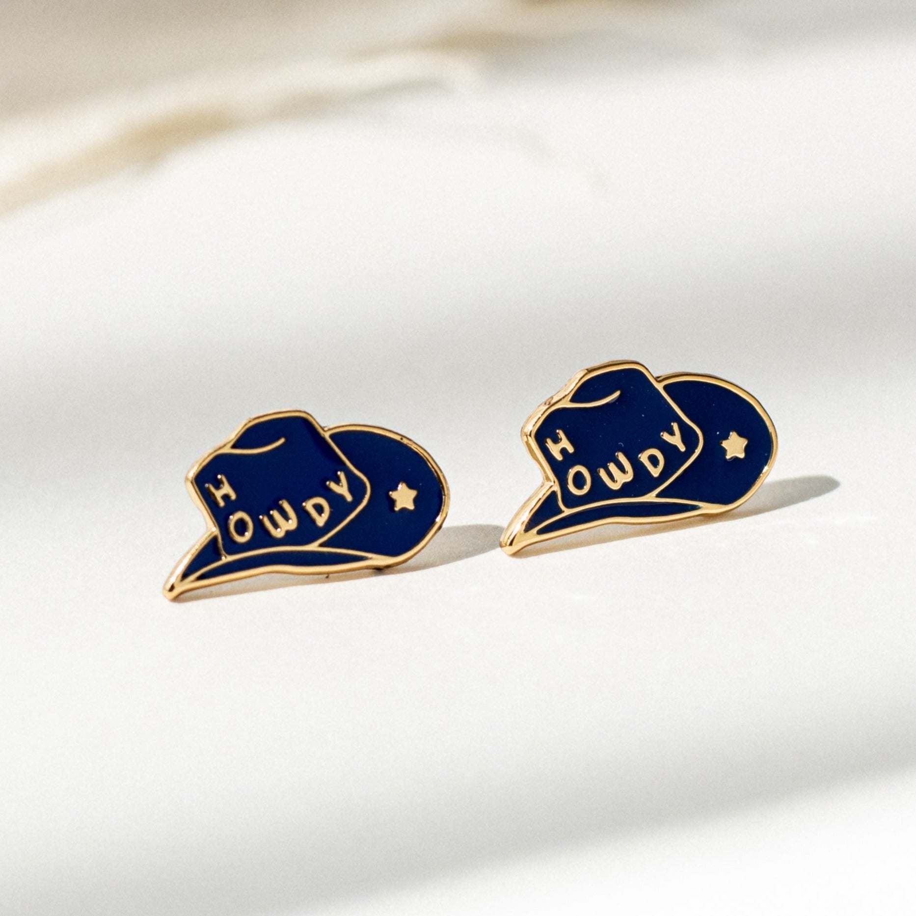 Blue Howdy Cowgirl Hat Enamel Earrings | Miss Modi