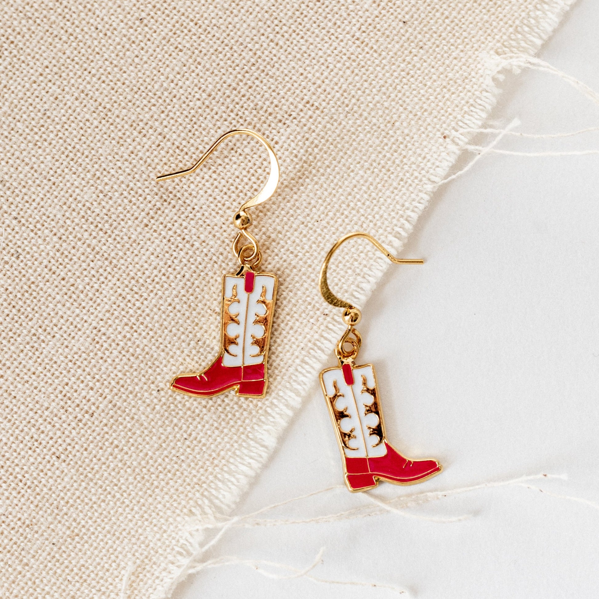 Pink Cowgirl Boots Enamel Drop Earrings | Miss Modi