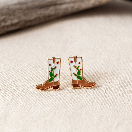 Cowgirl Cactus Boots Enamel Studs | Miss Modi