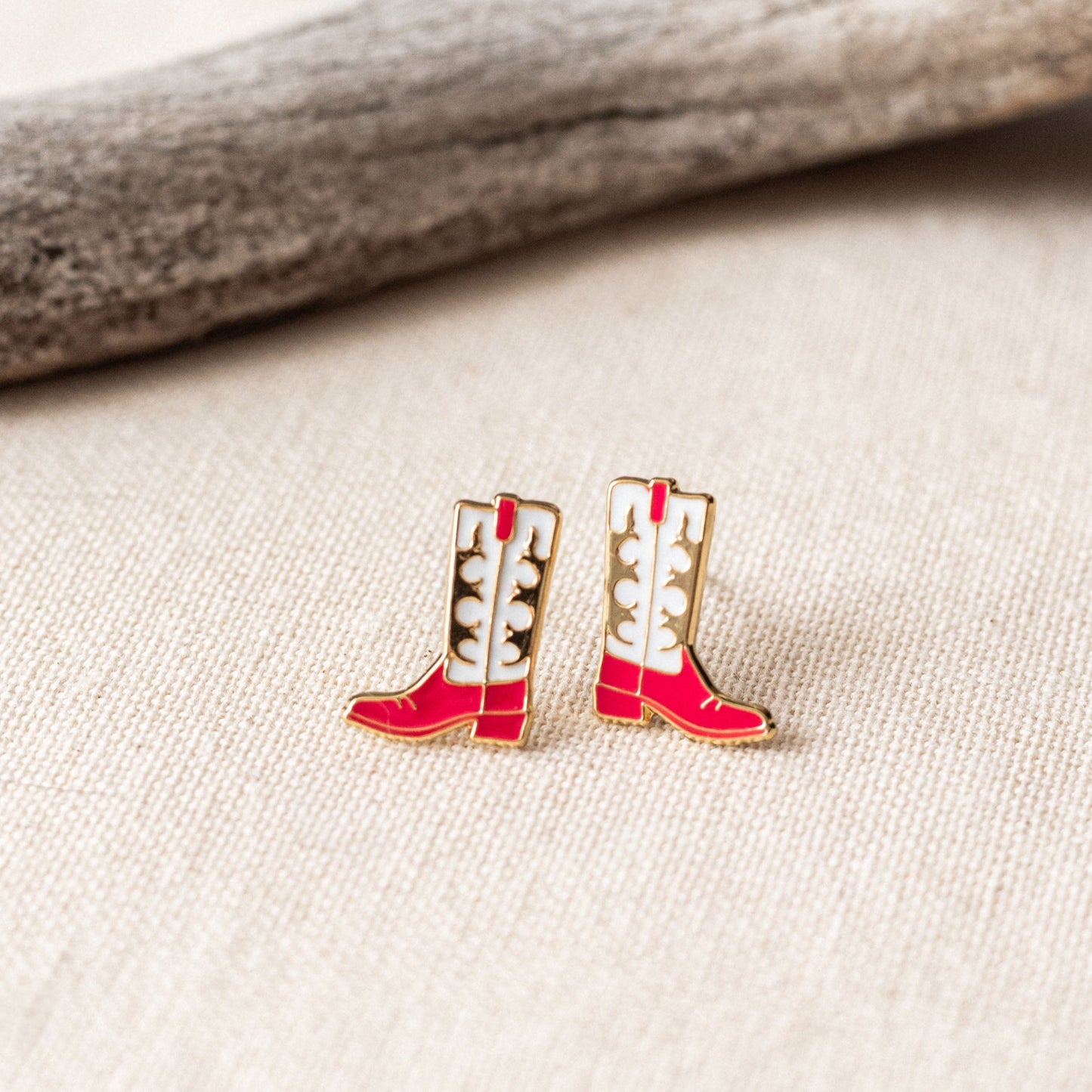 Pink Cowgirl Boots Enamel Stud Earrings | Miss Modi