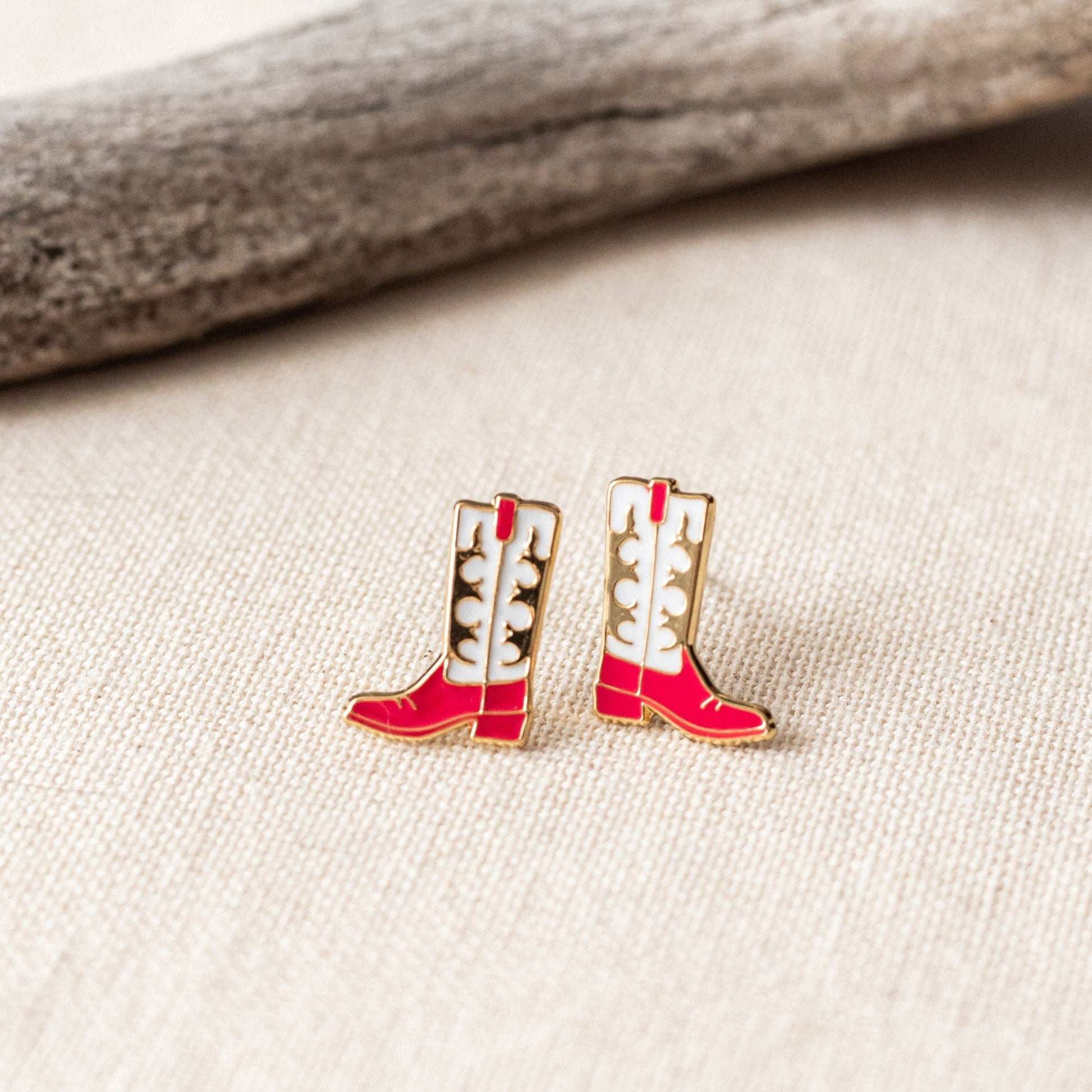 Pink Cowgirl Boots Enamel Stud Earrings | Miss Modi