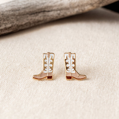 Khaki Cowgirl Boots Enamel Stud Earrings | Miss Modi