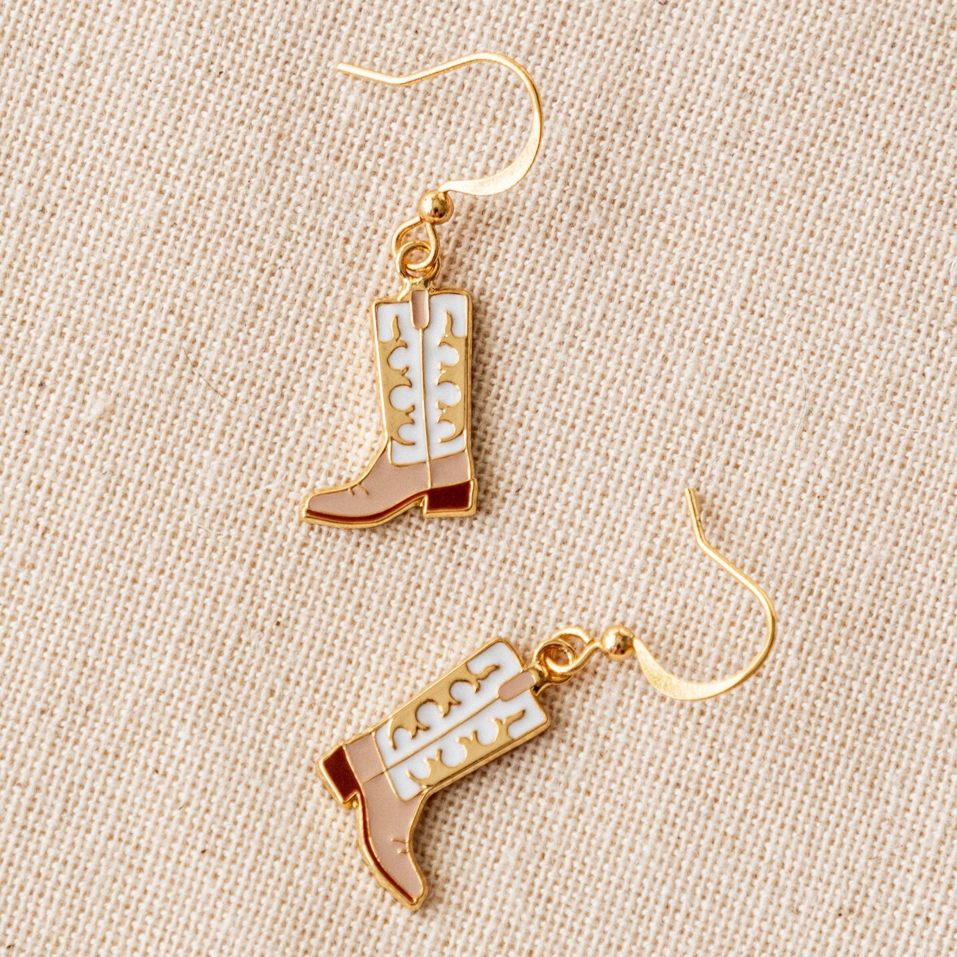 Khaki Cowgirl Boots Enamel Drop Earrings | Miss Modi