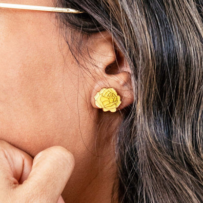 Yellow Rose Enamel Stud Earrings | Miss Modi