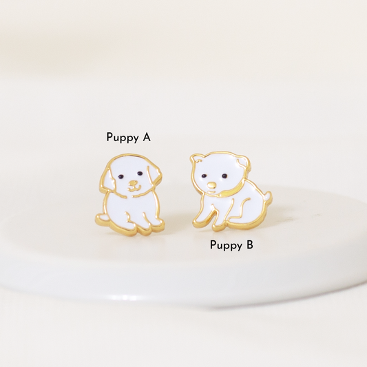 Little White Puppies Enamel Earrings/ Bracelet/ Necklace