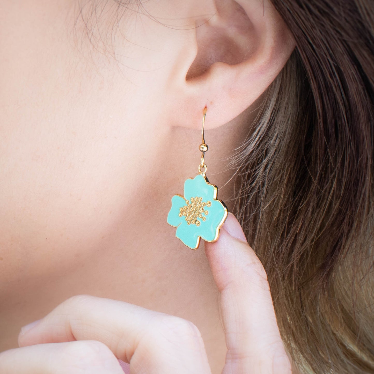 Mismatched Summer Hibiscus Enamel Drop Earrings