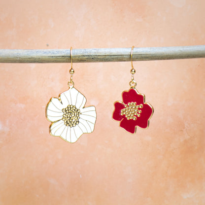 Mismatched Summer Hibiscus Enamel Drop Earrings