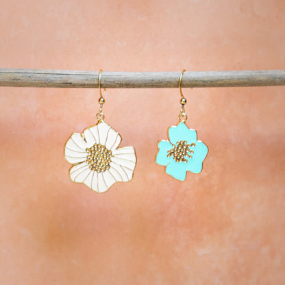 Mismatched Summer Hibiscus Enamel Drop Earrings