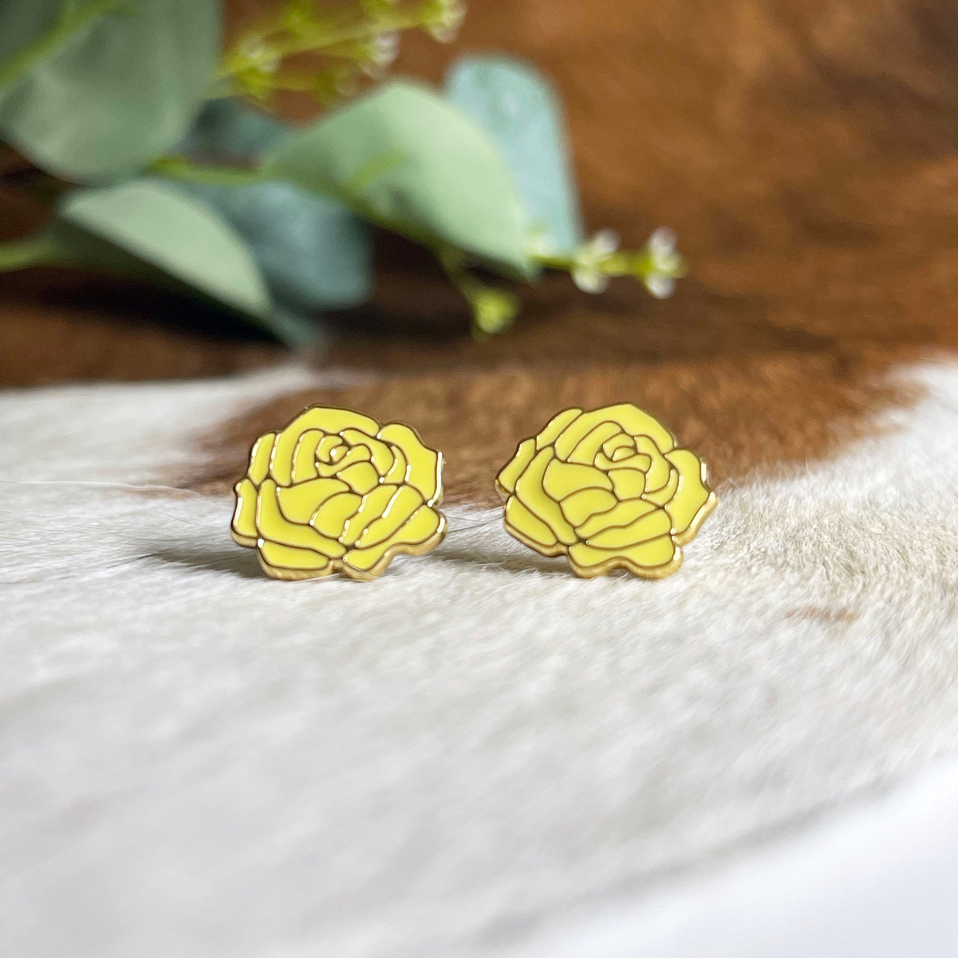 Texas Yellow Rose Enamel Stud Earrings | Miss Modi