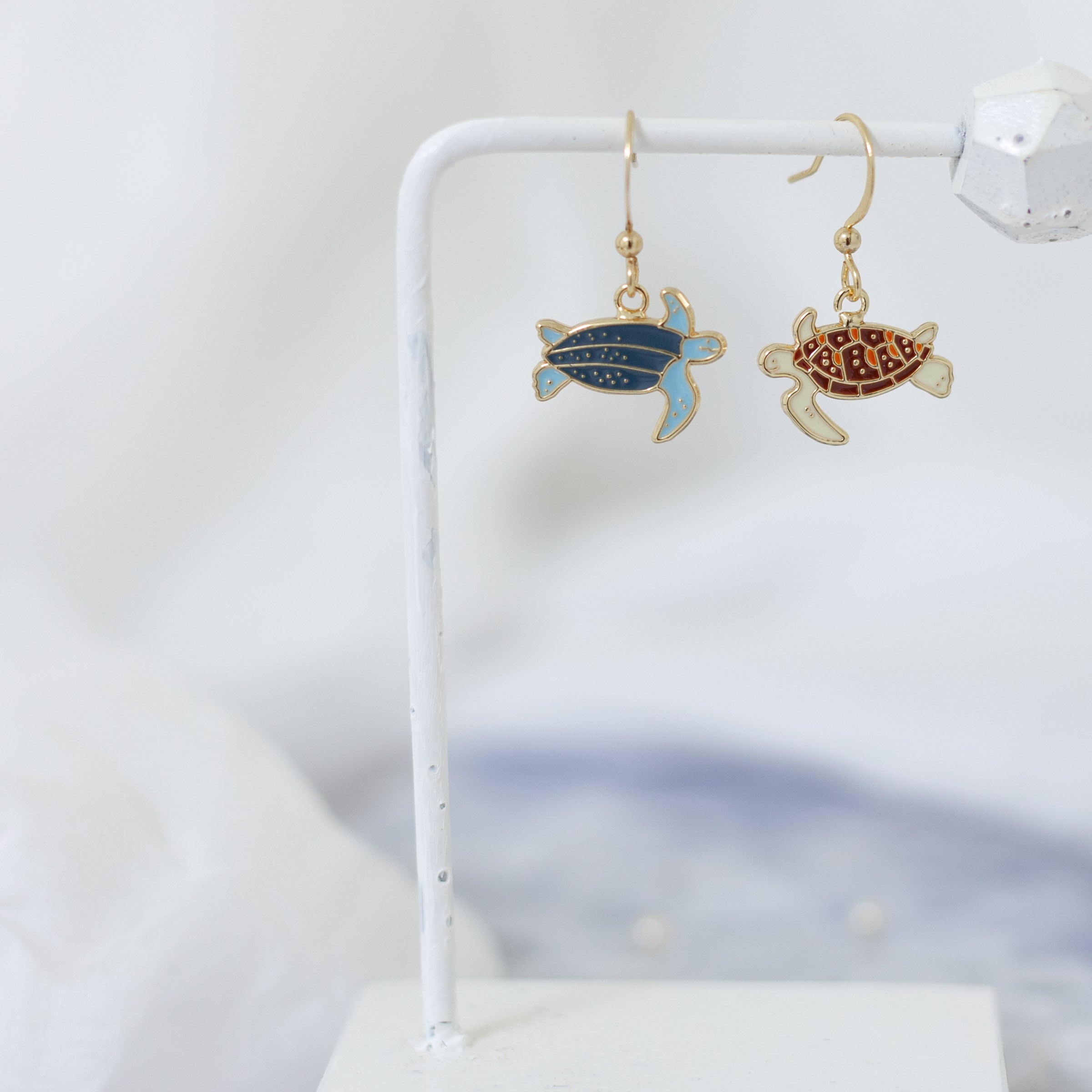 Sea Turtle Enamel Earrings/ Bracelet/ Necklace | Miss Modi Leatherback Sea Turtle (Blue) / Stud Earrings