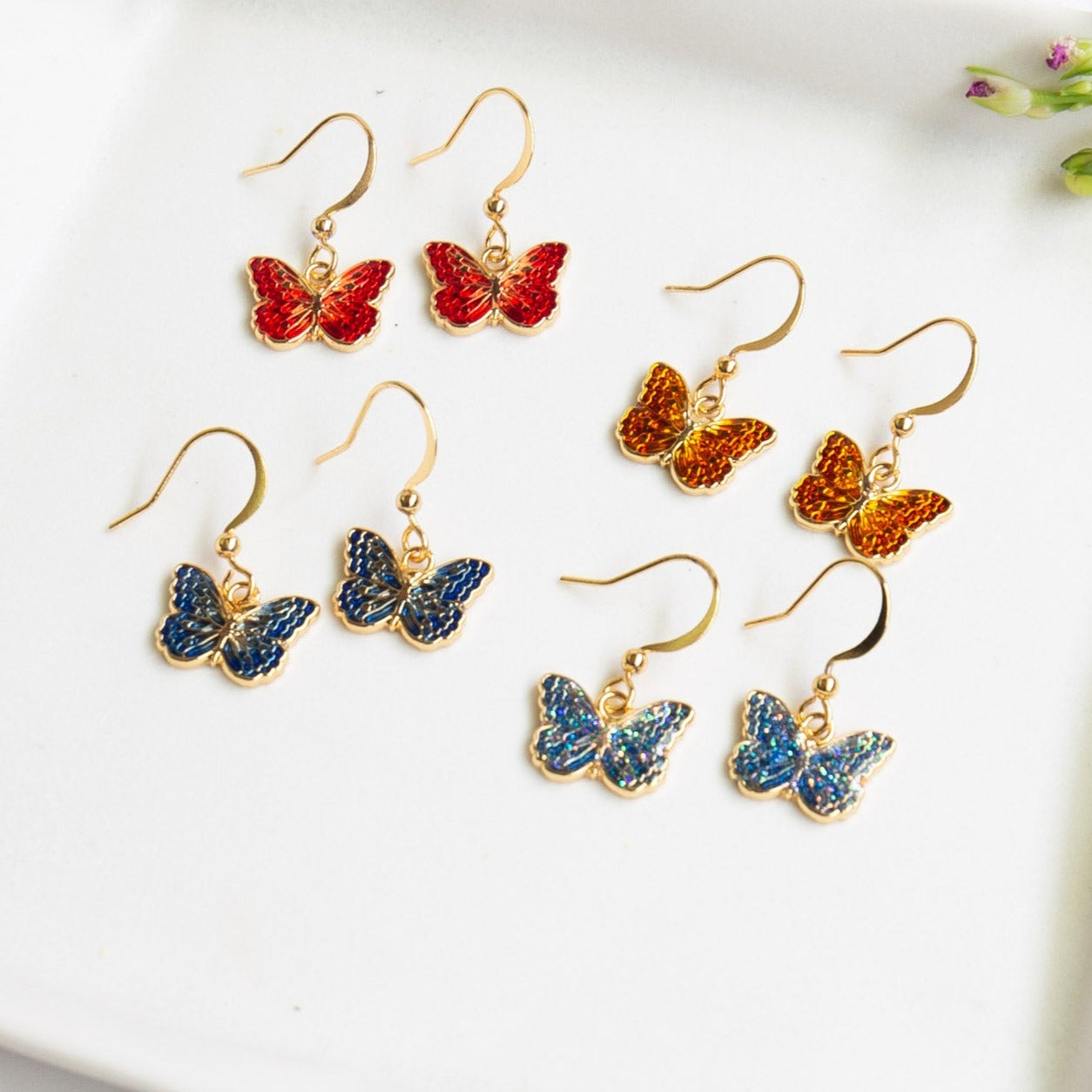 Butterfly Enamel Drop Earrings | Miss Modi