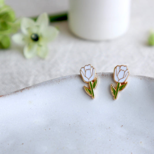 Tulip Flower Enamel Stud Earrings