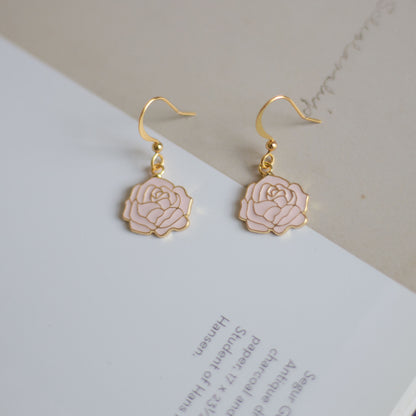 Pink Rose Enamel Drop Earrings | Miss Modi