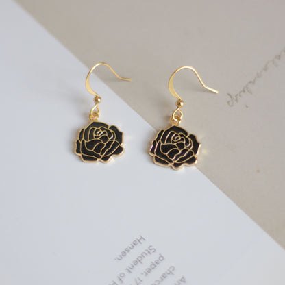 Black Roses Enamel Drop Earrings | Miss Modi