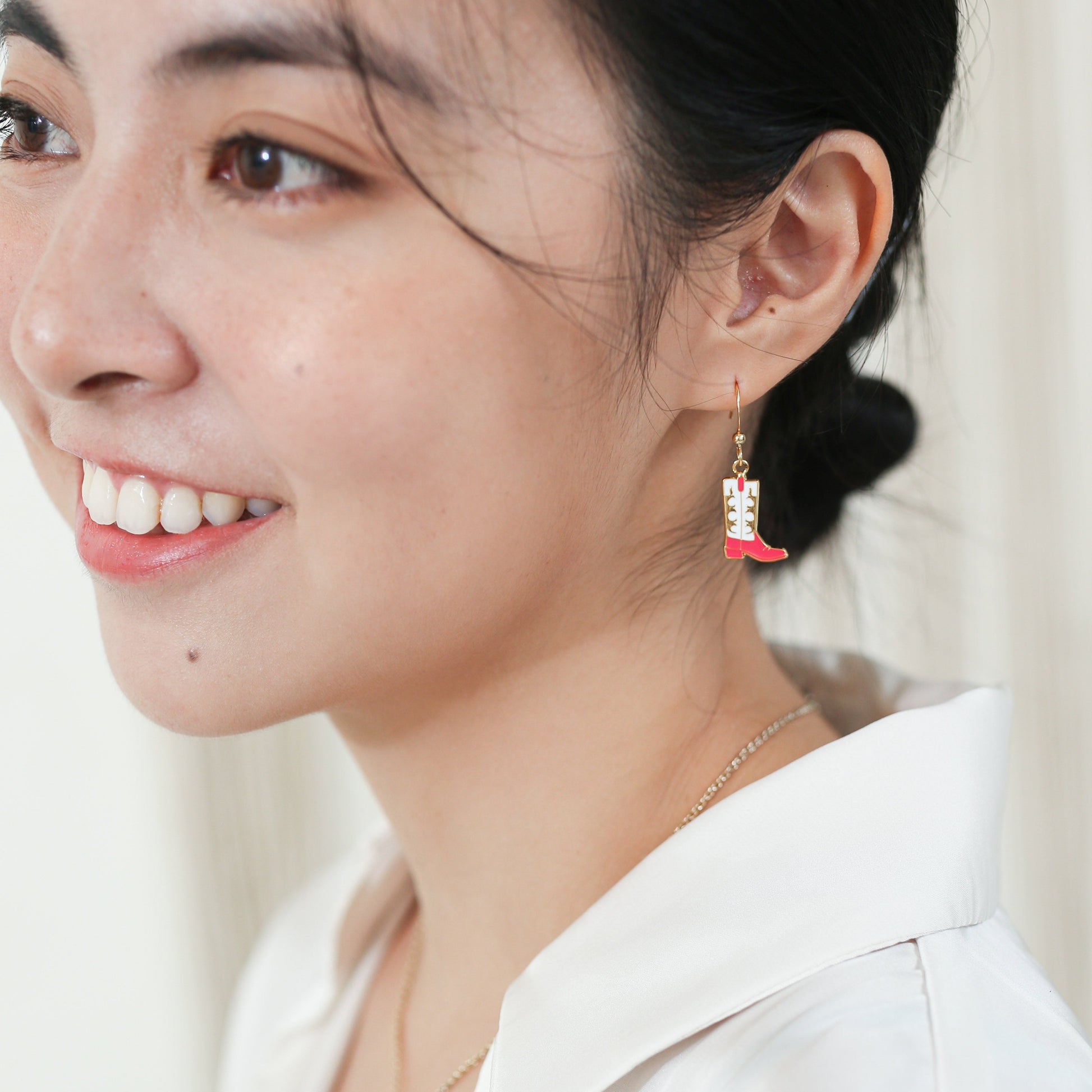 Pink Cowgirl Boots Enamel Drop Earrings | Miss Modi