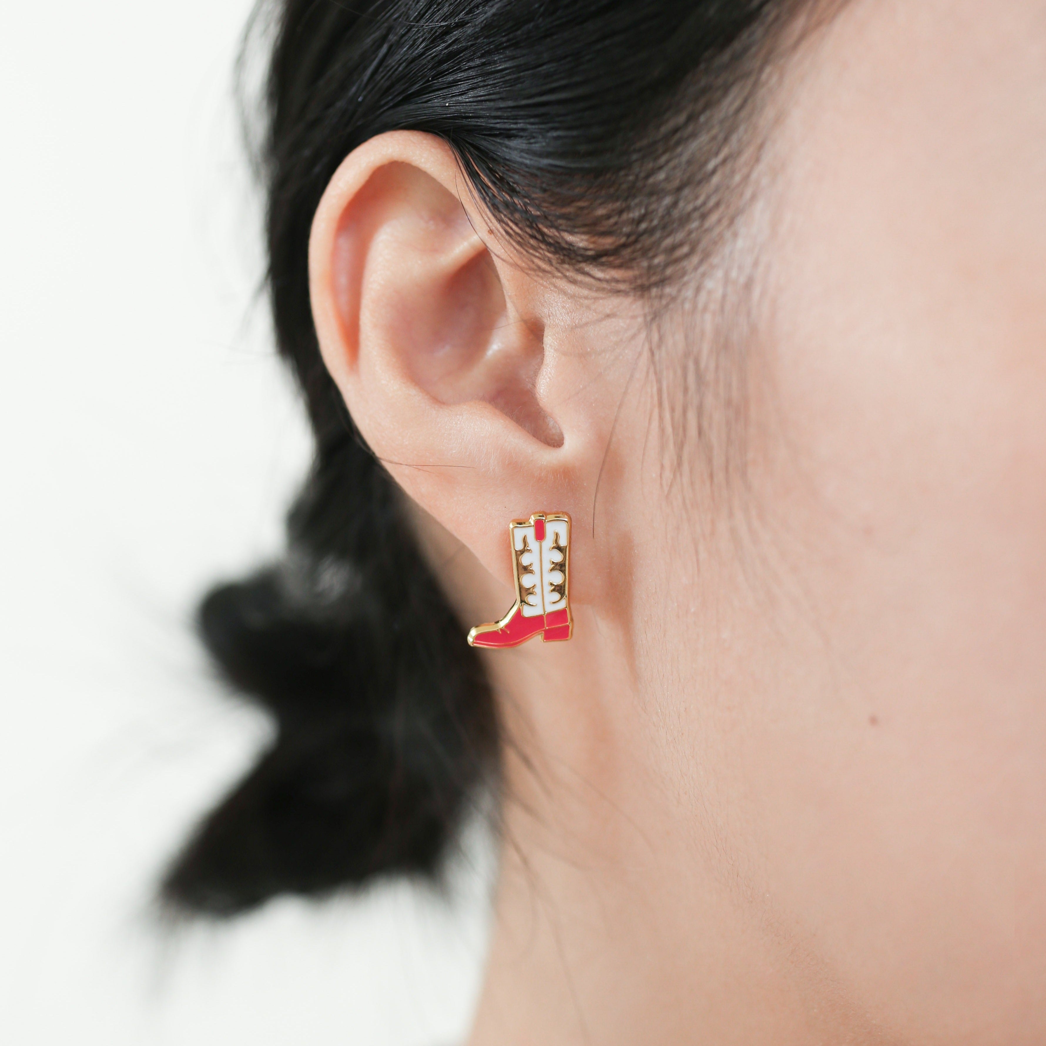 Pink Cowgirl Boots Enamel Stud Earrings | Miss Modi