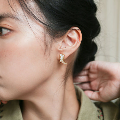 Khaki Cowgirl Boots Enamel Stud Earrings | Miss Modi