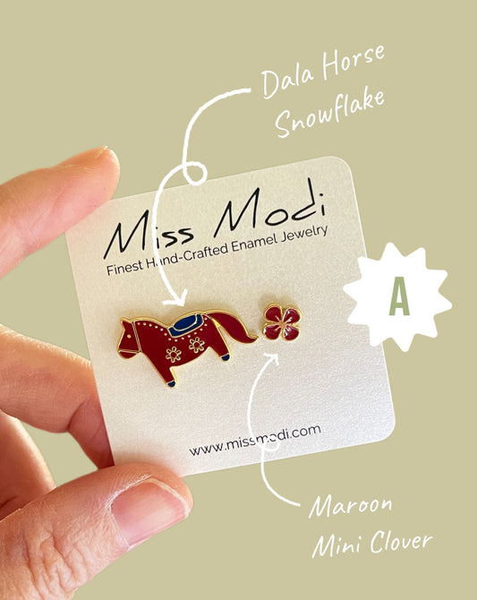 Dala Horse Mismatched Enamel Earrings