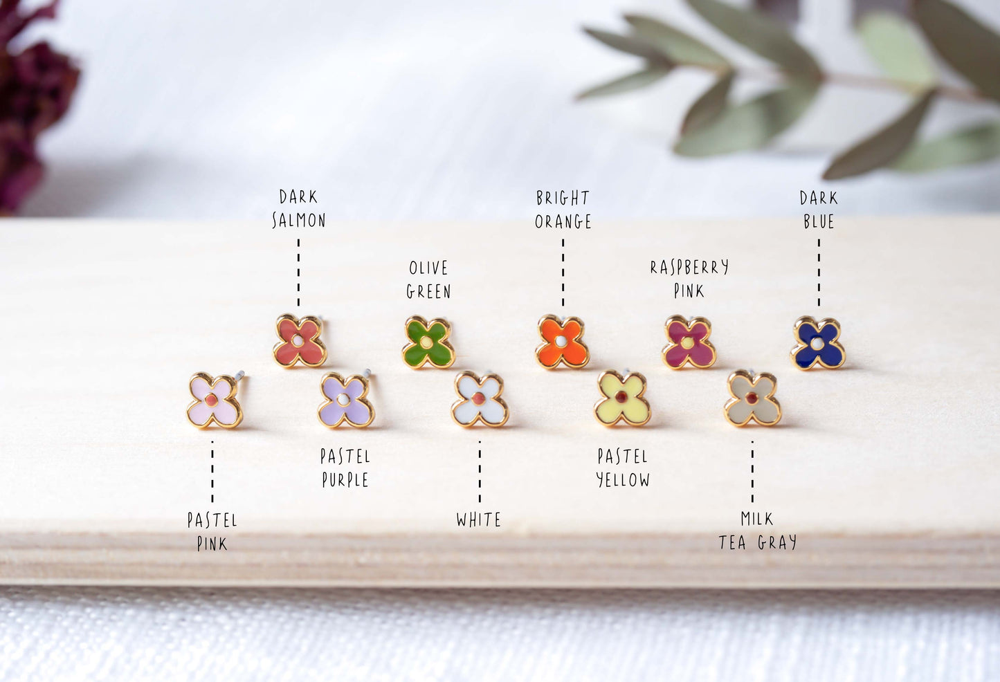 Tiny Flora Enamel Stud Earrings