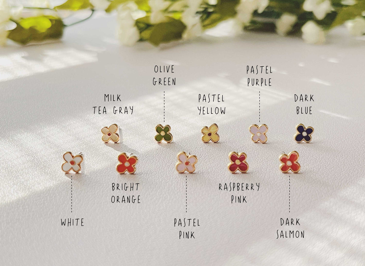 Tiny Flora Enamel Stud Earrings