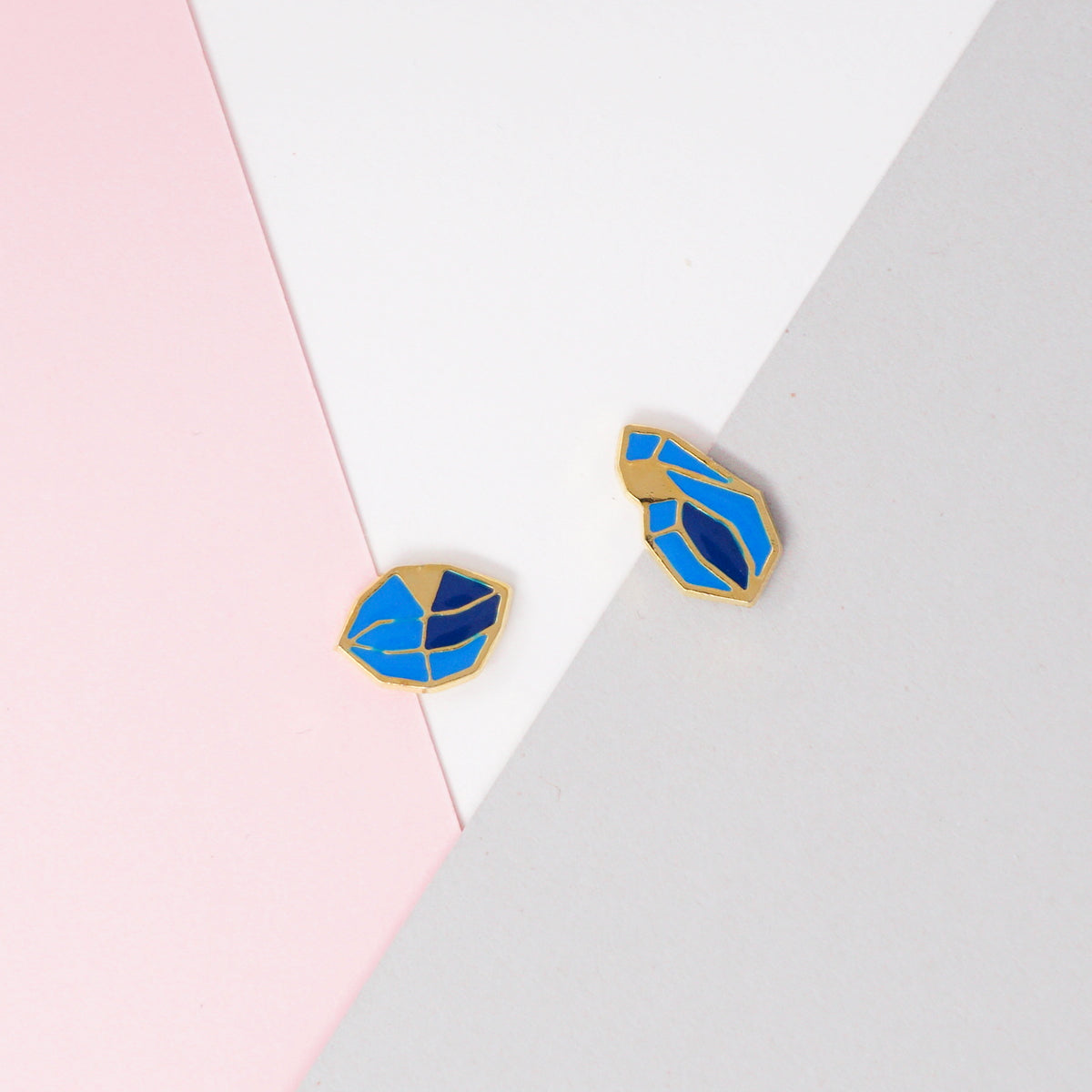 Blue Glacial Heart Ore Enamel Stud Earrings