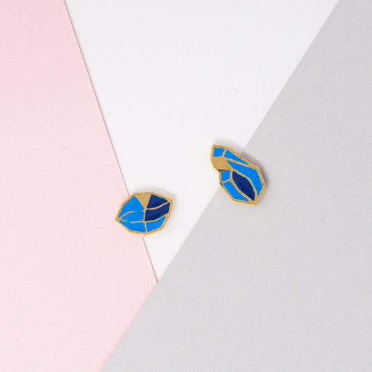 Blue Glacial Heart Ore Enamel Stud Earrings