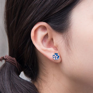 Handcrafted Sakura Dark Blue Enamel Stud Earrings