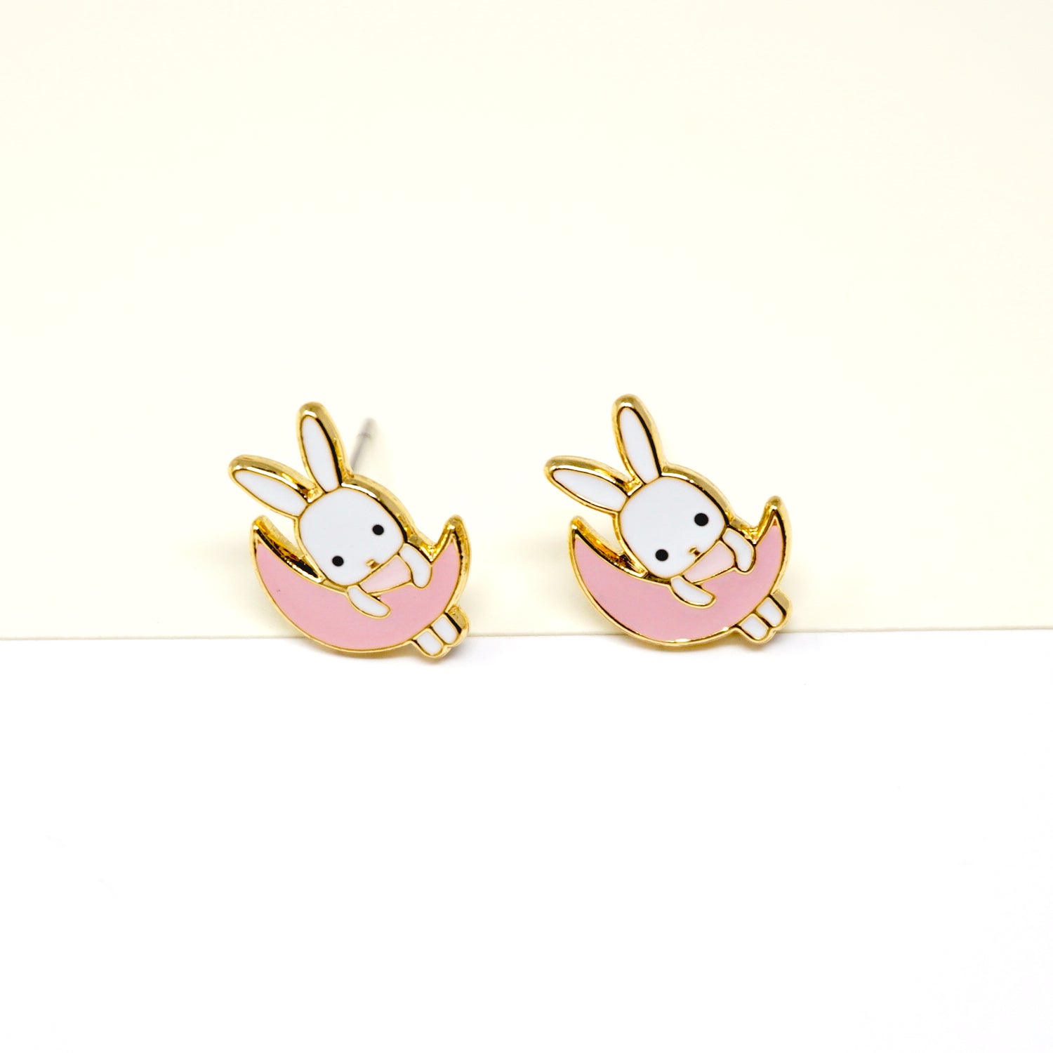 Bunny On The Moon Enamel Stud Earrings