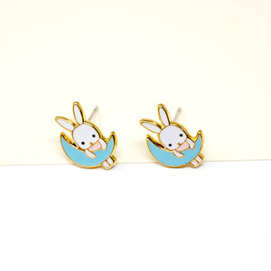 Bunny On The Moon Enamel Stud Earrings