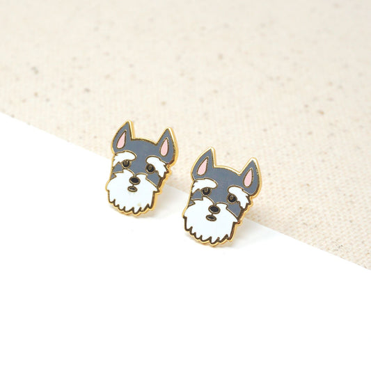 Handcrafted Schnauzer Head Enamel Stud Earrings